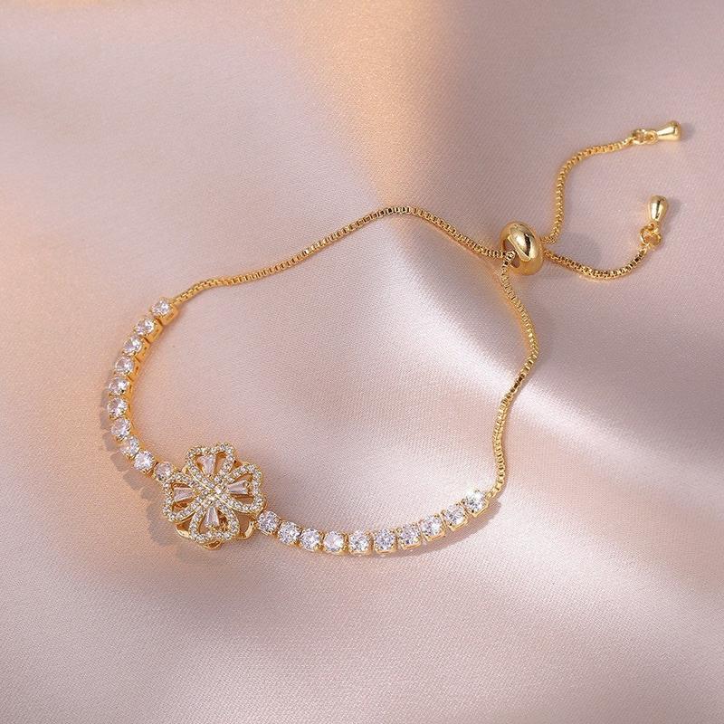 TNX-(hàng đẹp) Set Bộ cỏ 4 lá đá xoay 4 ct(dây,khuyên,nhẫn,lắc) titan mạ vàng 3