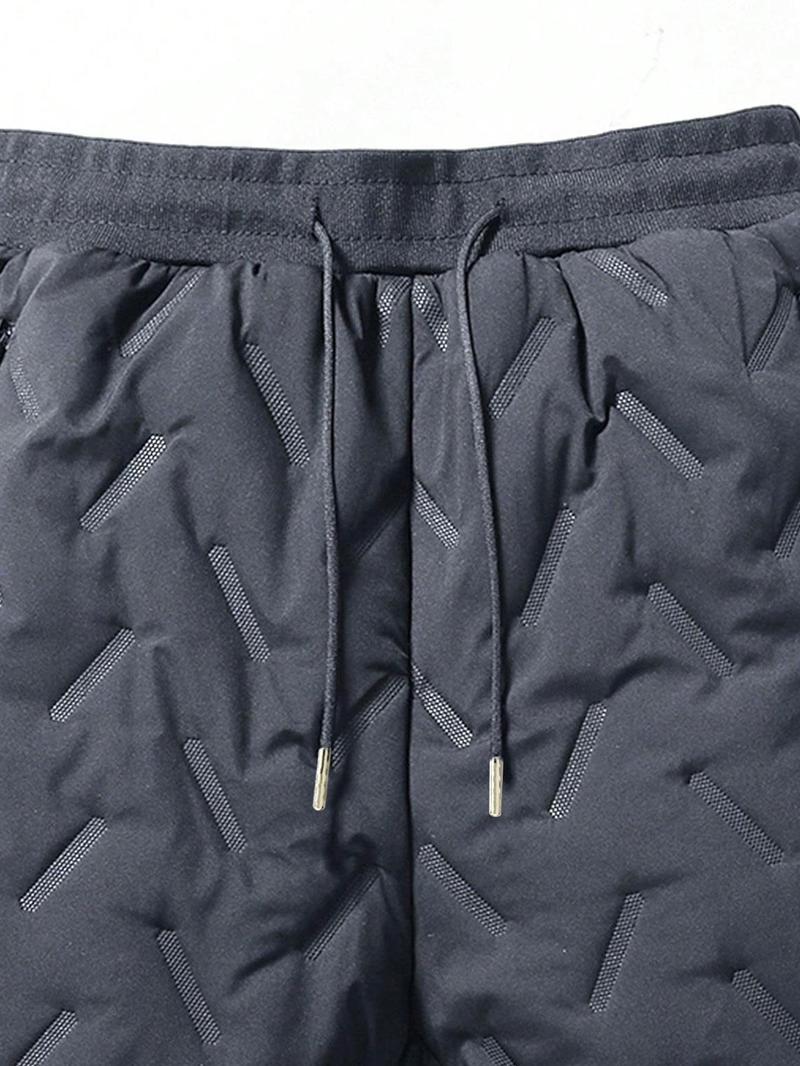 Product Introduction of Men's Solid Textured Drawstring Waist Thermal Lined Pants, Regular Fit Casual Comfy Zipper Pocket Windproof Warm Trousers for Winter, Men's Bottoms for Outdoor Activities 18
