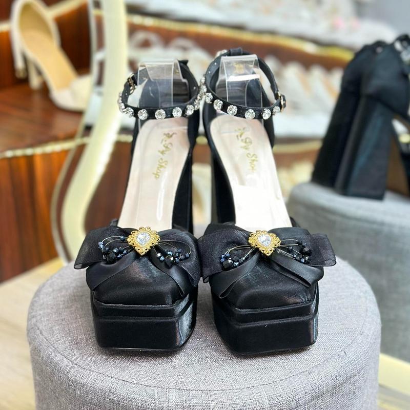 Giày Cao Gót_ Bít Mũi Vuông Đế Đúp Kép Hàng Lụa_ 12 Phân DéP Nữ Shoes Sandal Women Nhung giay  got 6