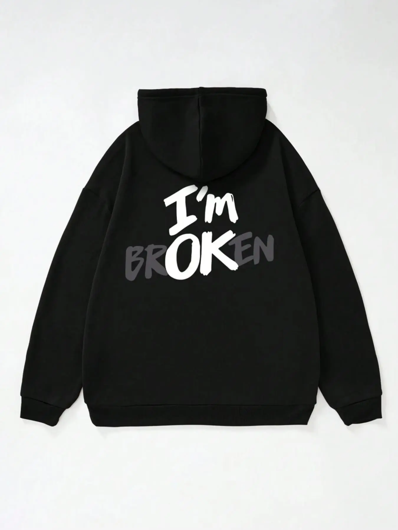 Men's Regular Fit "I'm Broken" Letter Print Hoodie, Casual Comfy Drawstring Pocket Hooded Sweatshirt for Daily Wear, Men's Clothes for Fall & Winter