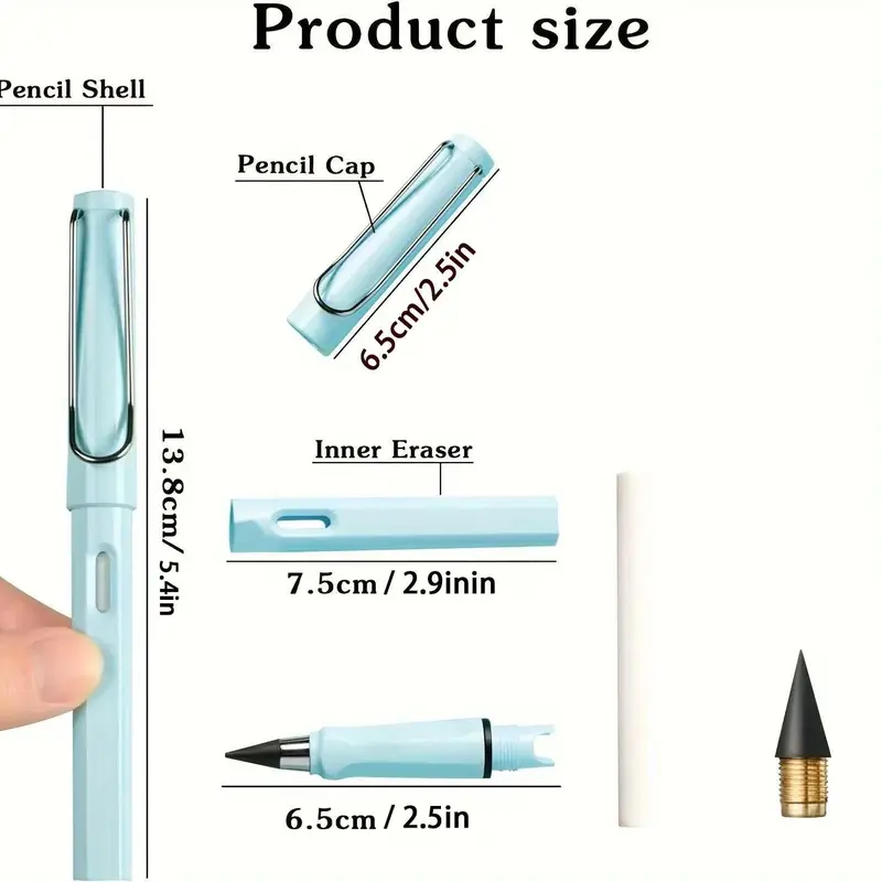 12 Colors Forever Pencil with Eraser, 12pcs Long Lasting Writing Infinity Pencil, Never Sharpen Everlasting Inkless Pencil for Sketch, Drawing 1