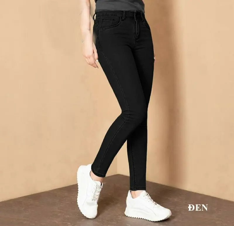 Quần Jean Nữ Trơn Lưng Cao Cotton Co Giãn 4 Chiều Dáng Skinny Hàng Thiết Kế Women Pants 5