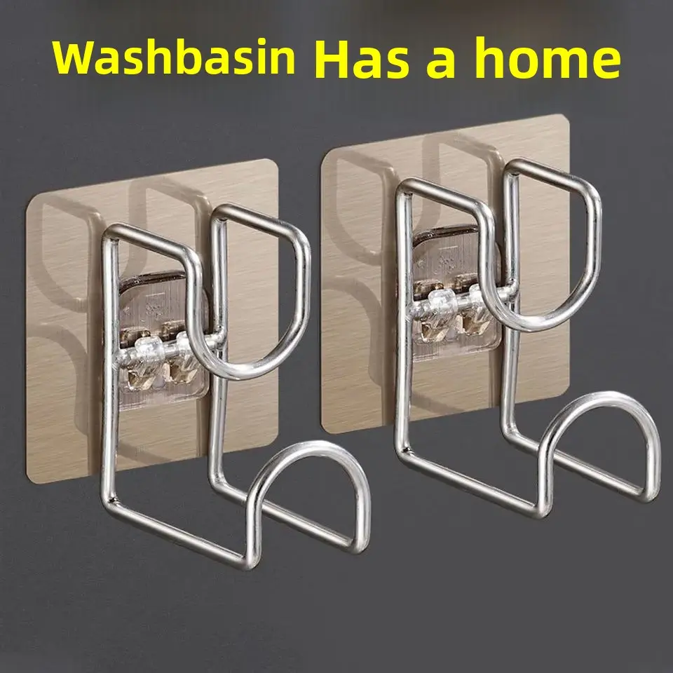 No Drill Bathroom Hooks - Adhesive Wall Mounted Basin Holder, Space Saving Shower Organizer, Strong Sticky Hanging Rack for Face Wash Bowl, Durable & Waterproof - Perfect for Home, Toilet, Kitchen - Easy Install, Stay Firm
