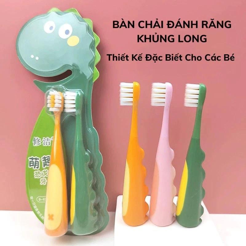 Set 2 bàn chải đánh răng cho bé hình Khủng Long cute Sợi Lông Mềm Cho Bé - Giao Màu Ngẫu Nhiên