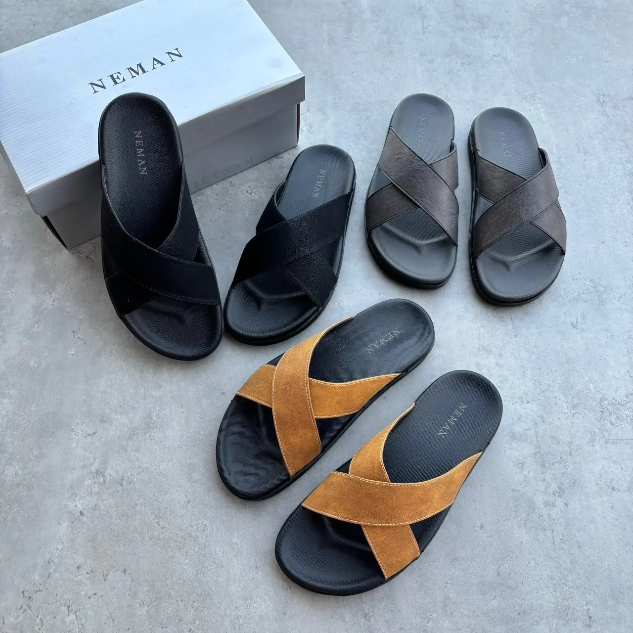 [ NEMAN ] Dép Quai Chéo Nam, Da Microfiber Cao Cấp, Khâu Quai Chắc Chắn, Hỗ Trợ Đổi Size MS10 Cao Su Sandal Đế Bằng DéP