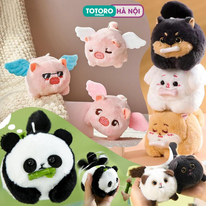 Móc khoá bông vẫy đuôi Heo Hồng có cánh và Thú cưng Gấu Trúc Panda Chó Mèo Chuột lang Capybara siêu dễ thương - 10cm Móc Chìa Khoá Nhung
