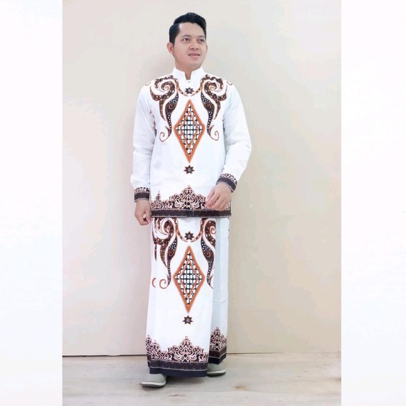 Baju kemeja koko setelan sarung batik solo full furing motif PERMATA PUTIH 5