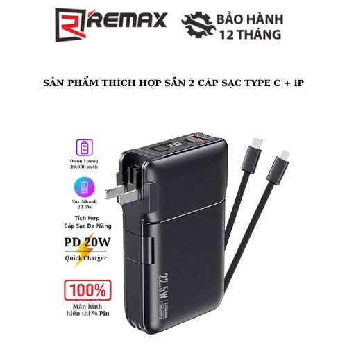 Cốc sạc nhanh Pin Dự Phòng RPP-267 20000mAh tích hợp 2 cáp sạc QC 3.0 PD max 22.5W