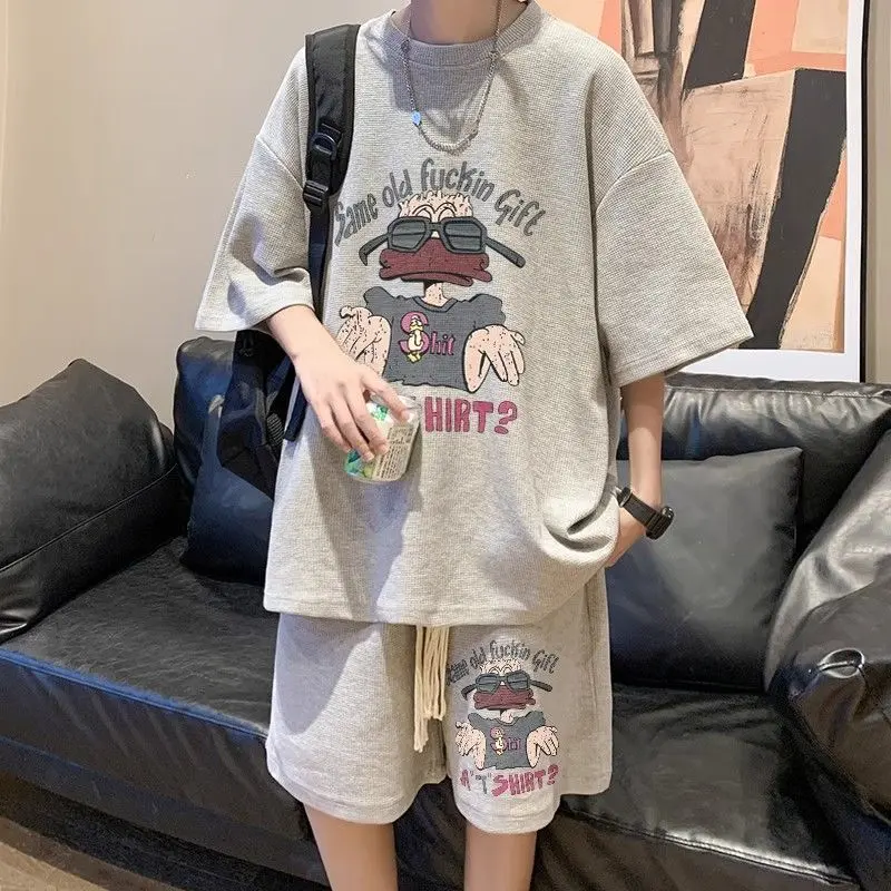 Bộ Đồ Thể Thao Bánh Quế Bụng Cỡ Lớn Quần Đùi ngắn Tay Thường Ngày Xếp Ly Cao Cấp Phong Cách Hồng Kông Mùa Hè Cho Nam