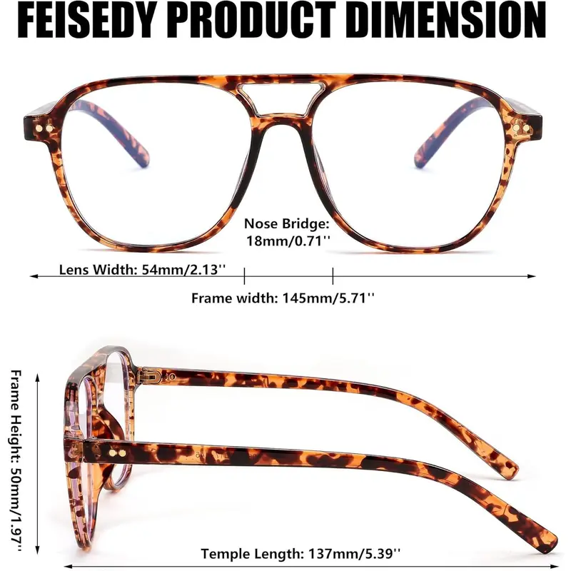 FEISEDY Lightweight Pilot Glasses Frame Blue Light Blocking Glasses Women Men Oversized Square Computer Glasses B2387 3