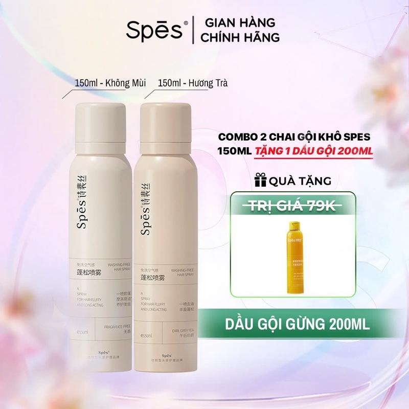   Spes Tặng Dầu Gội Gừng 200ml   Combo 2 chai 150ml Dầu gội khô Spes xịt tóc tạo phồng cấp tốc hút dầu không bết dính giữ nếp 8h 150ml 