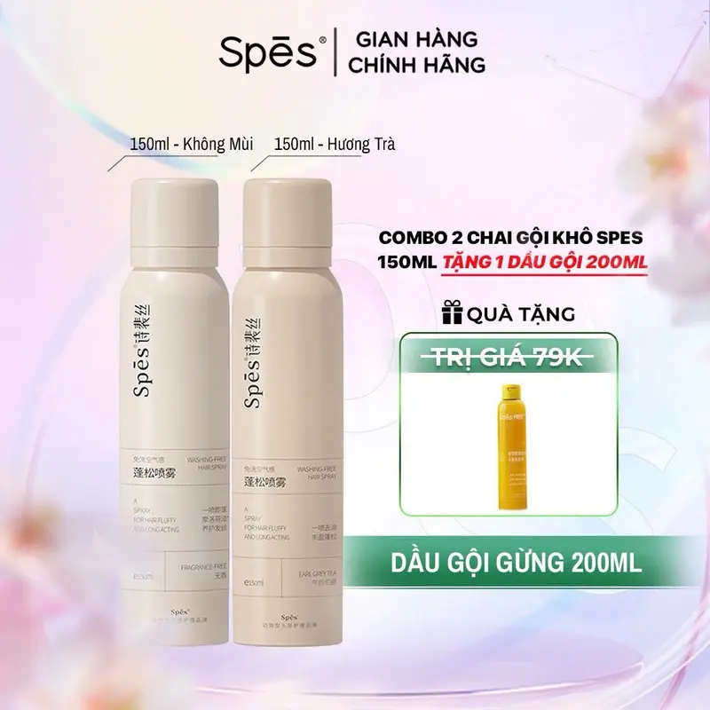 [Spes/Tặng Dầu Gội Gừng 200ml ] Combo 2 chai 150ml Dầu gội khô Spes xịt tóc tạo phồng cấp tốc, hút dầu không bết dính, giữ nếp 8h 150ml 0