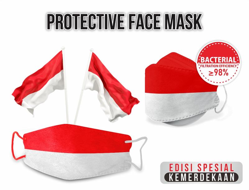 (EDISI KEMERDEKAAN) MASKER KF JSP MERAH-PUTIH @25 PCS Nyaman Loop Telinga 1
