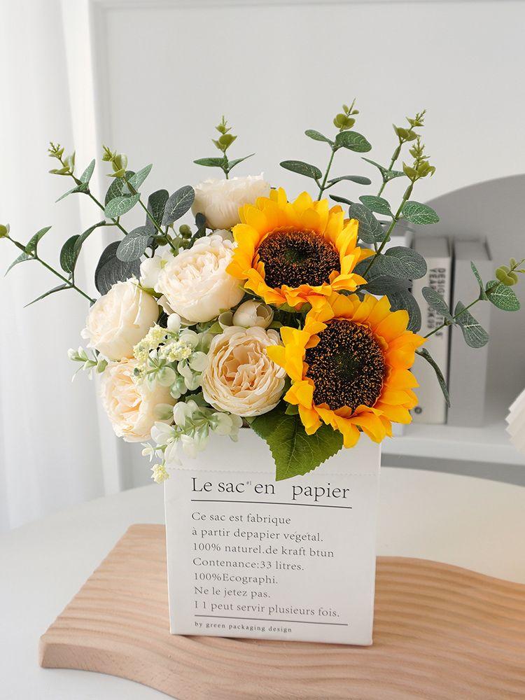 Product Introduction of [Hot sale in stores] Ins Style Sunflower Artificial Flowers Bouquet Home Decor Living Room Desktop Paper Bag Decoration Photo Props 17
