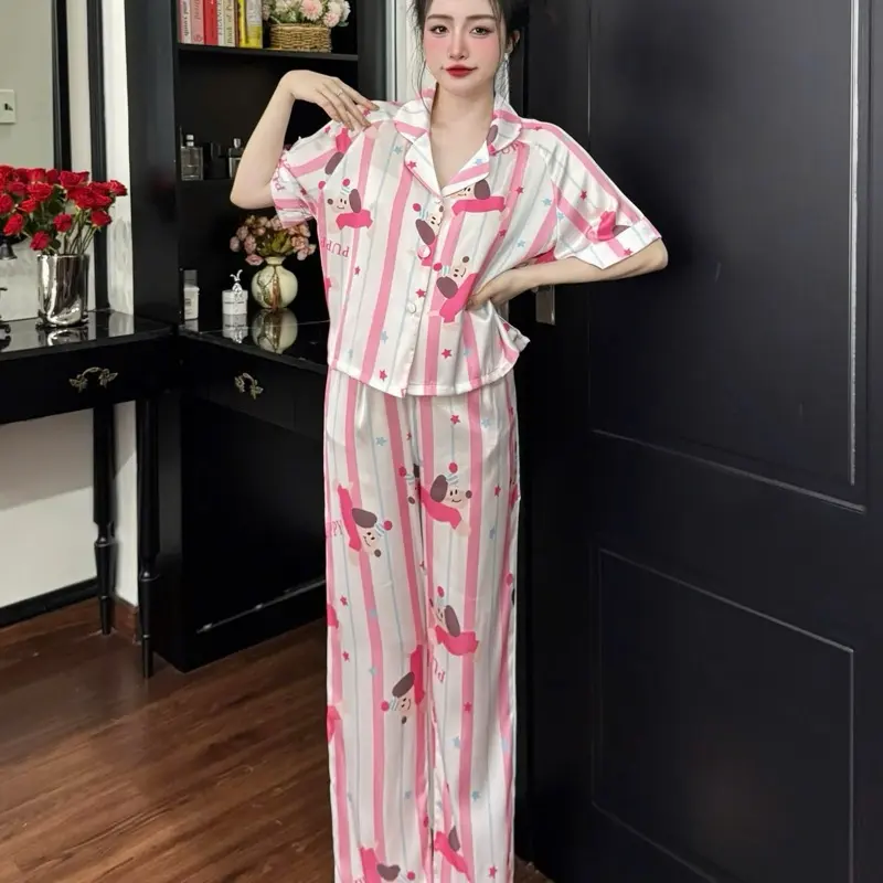 Pyjama - set TNQD form áo croptop - chất liệu lụa latin - size <60kg Nữ