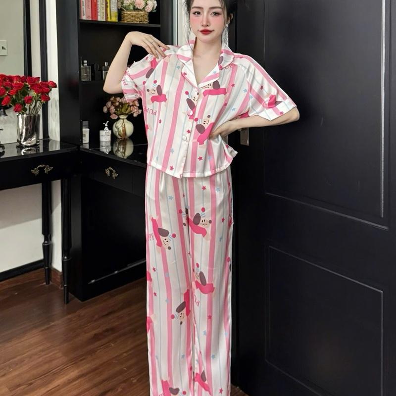 Pyjama - set TNQD form áo croptop - chất liệu lụa latin - size <60kg Nữ 0