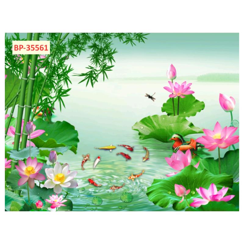 Tranh hoa sen tranh dán tường 3d Decor Phòng Khách