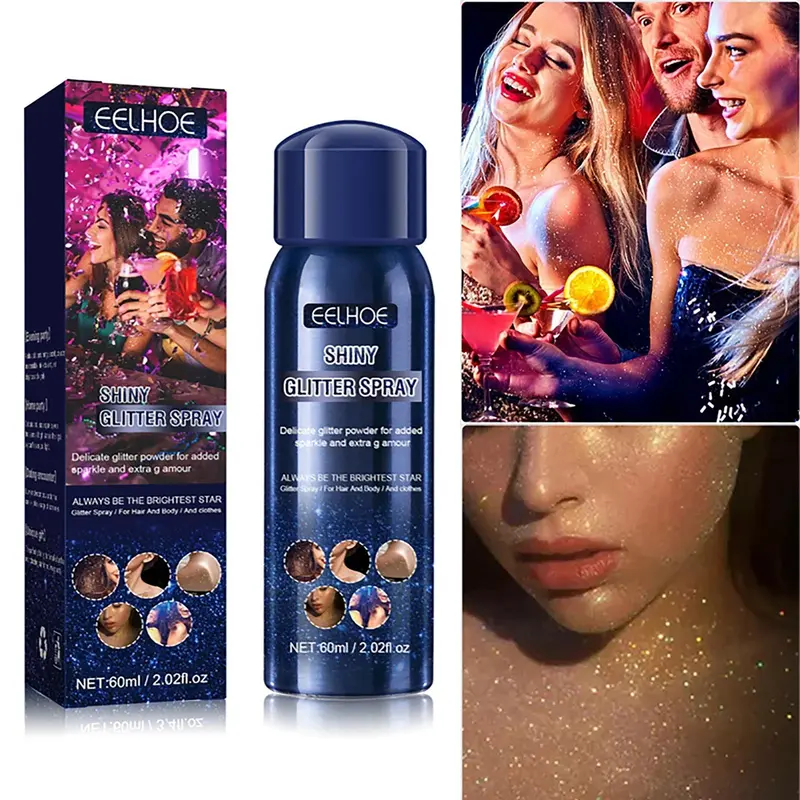 Bình Xịt Lấp Lánh Cơ Thể Sáng Bóng, 60ml, Phấn Bút Chì Đánh Tóc Và Quần Áo, Lâu Trôi, Phấn Ba Chiều, Thích Hợp Cho Tiệc Lễ Hội Halloween Cosmetic Mỹ Phẩm 0