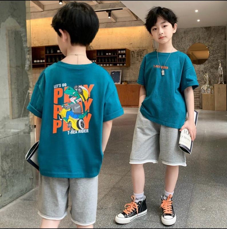 Set Đồ có túi cho trẻ em, bộ cotton tay ngắn bé trai 4 tuổi đến 15 tuổi,  15kg đến 48kg,