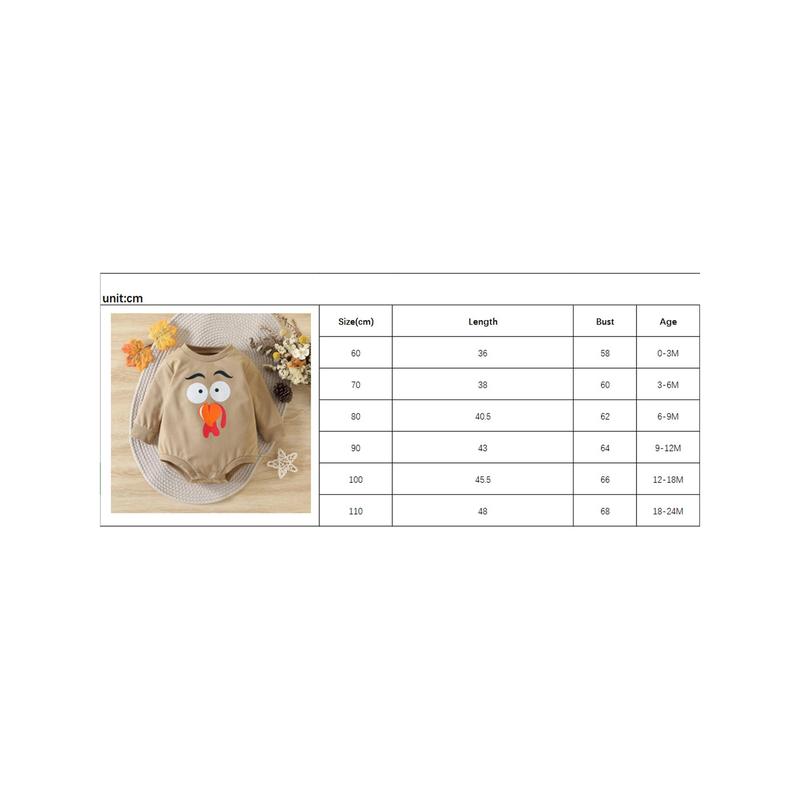 Product Introduction of Baby Romper, Cartoon Turkey Print Round Neck Long Sleeve Bodysuit 0