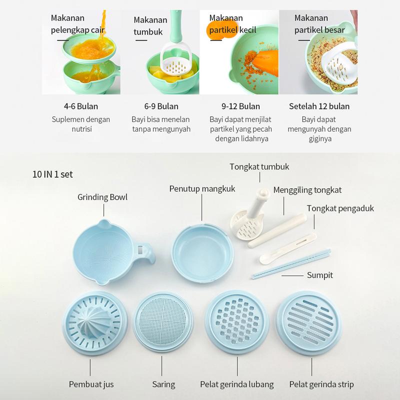 Baby food Maker multifungsi Grinding bowl alat mpasi bayi 10 pcs set Blue Green Baby food Maker multifungsi Grinding bowl alat mpasi bayi 10 pcs set Blue Green