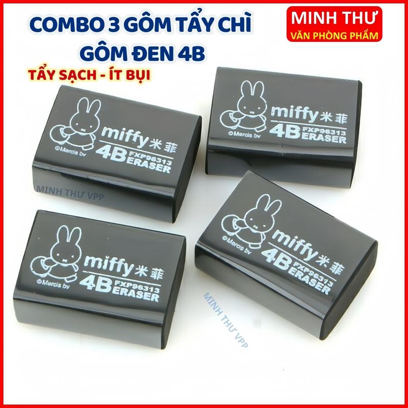 Combo 3 Gôm Đen Tẩy Bút Chì 4B Gôm Bôi Bút Chì Sạch Ít Bụi Cho Học Sinh Tiểu Học