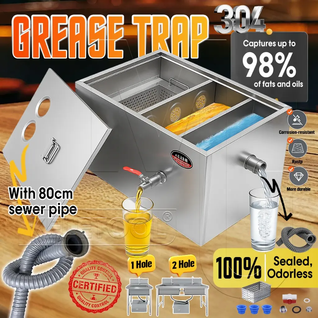 Grease Trap Stainless Steel Filter Penyaring Lemak Dapur Saringan Lemak Bagus Minyak Limbah Cuci Piring 4 Lapisan Penyaringan Penyaring Minyak Dari Air Awet Juga Tahan Air Kotor Kualitas Tinggi Limbah Minyak Asam Bagus