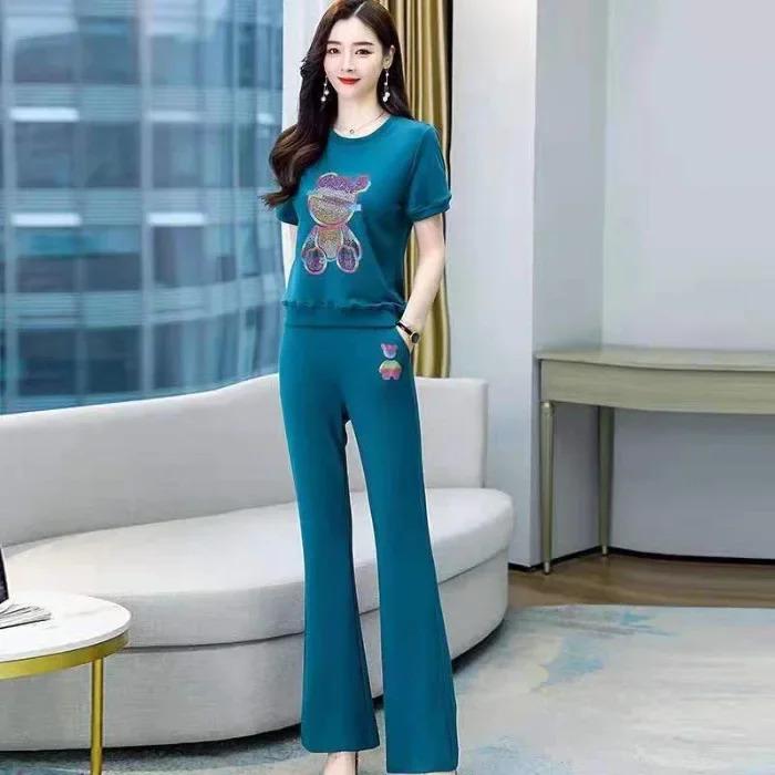 Bộ Đồ 2 Món Thể Thao Thường Ngày Ngoại Cỡ Thời Trang Nữ, Bộ Sưu Tập Mùa Hè Mới 2024, Phong Cách Trẻ Trung Và Bó Sát, Quần Ống Loe, Bộ Đồ Hợp Xu hướng 4