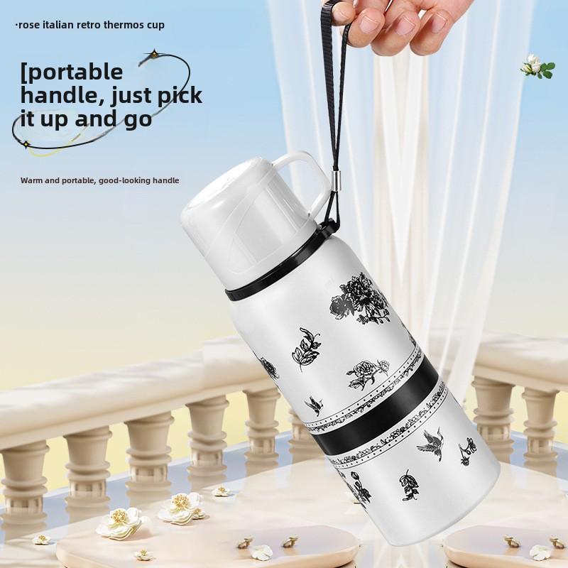 Floral Pattern Vacuum Flask, 1 Count Portable Large Capacity Stainless Steel Insulated Water Bottle, Vacuum Flasks for Outdoor Travel Camping 5