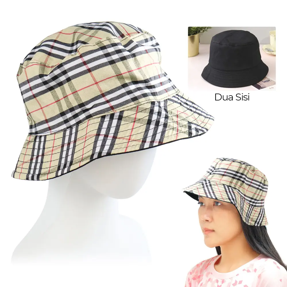 Topi Bucket Hat Pria Wanita bisa digunakan Dua Sisi
