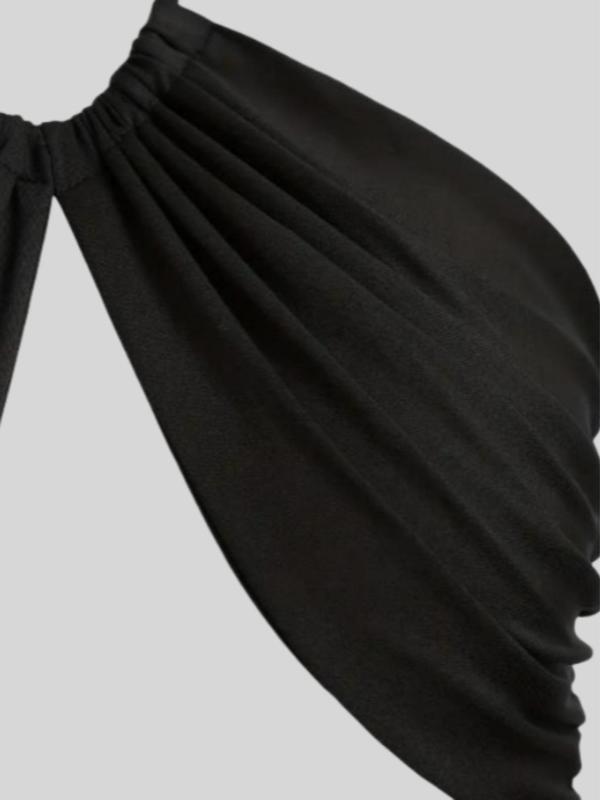 Women's Solid Ruched Tie Back Halter Top & Ruffle Skirt Set, Sexy Chic Backless Sleeveless Top & Tiered Layer Skirt, Ladies Summer Clothes for Beach Holiday Vacation, Womenswear 5