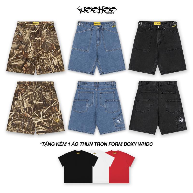 Quần Jorts WHDC Denim/Realtree Ống Suông Rộng Nam Nữ 100% Cotton - quần lửng nam nữ quần street