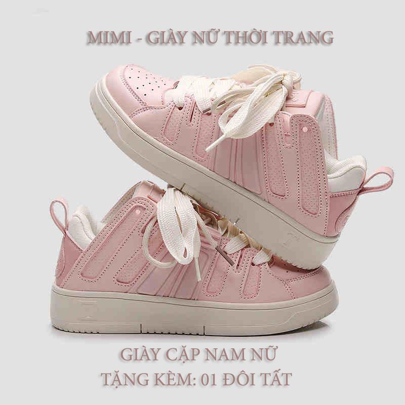 Giày Sneaker thể thao nữ đế bánh mì cao 3cm, da Pu dễ vệ sinh, 2 dây kết hợp tết Hoa xinh, 2 màu trắng kem và hồng A1 Shoes giày  bata cặp nam nữ giay nu giare giày đôi nam nữ 2025 giày girl phố