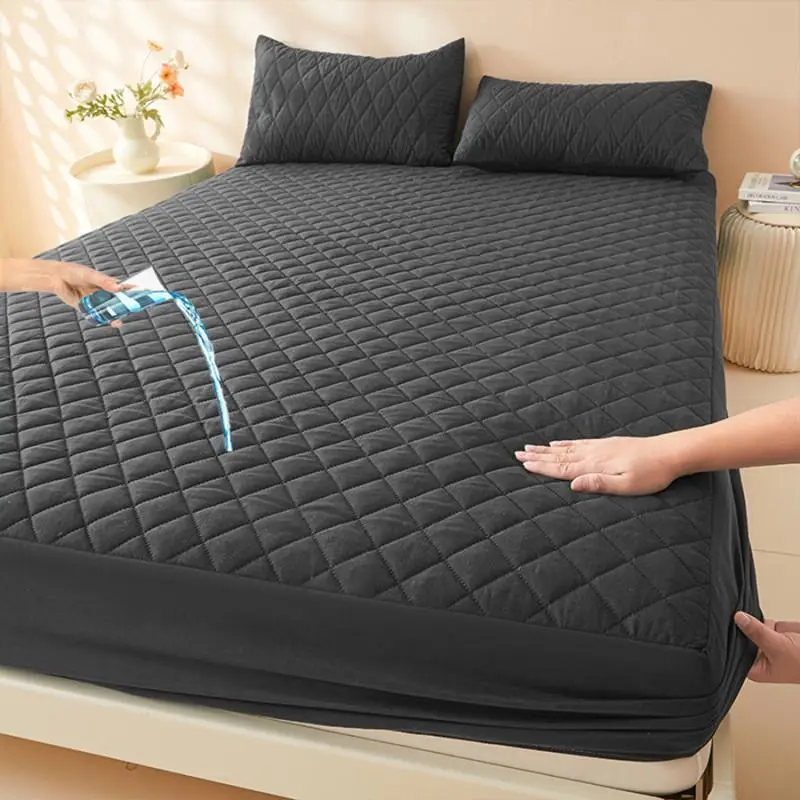 Solid Color Geometric Pattern Waterproof Fitted Sheet without Pillowcase, 1 Count Soft Comfortable Mattress Topper, Mattress Protector for Home , Hotel 0