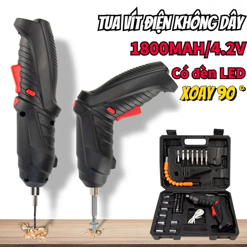 Bộ máy khoan bắt vít cầm tay pin 1800mah, bộ đồ 47 chi tiết sạc pin tiện dụng, nhỏ gọn, đa năng