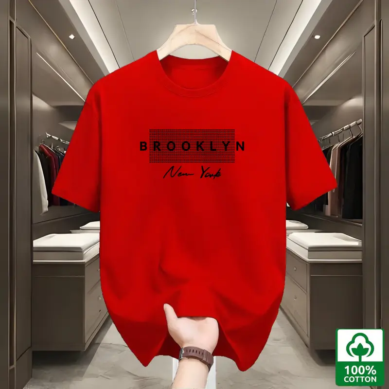 Áo Thun Cổ Tròn Thời Trang Nam, 100% Cotton, ngắn Tay Thoải Mái Và Thoáng Khí, Phong Cách Dễ Phối Đồ Thường Ngày Thích Hợp Cho Mùa Hè, Cỡ M-XL, Ngoại Cỡ, Có Màu Xanh Lá Cây, Hồng, Tím Và Trắng, In " NewYork " 6