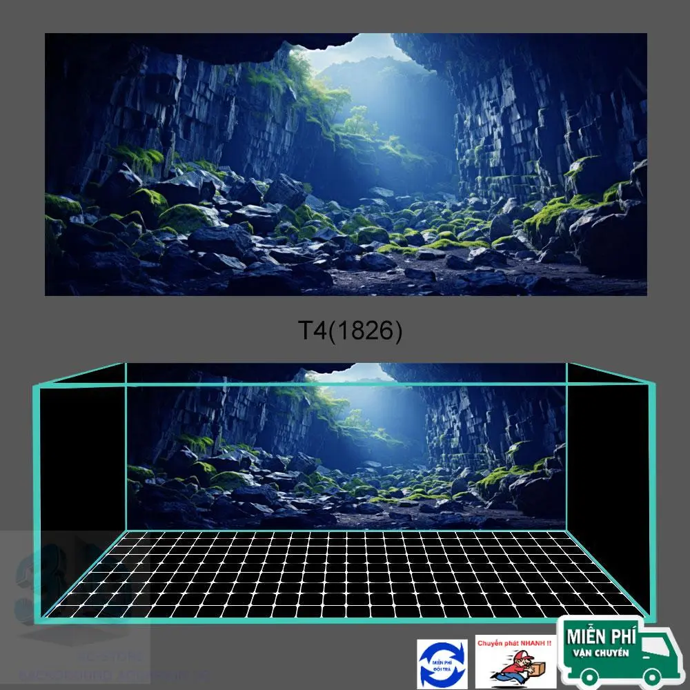 Decal 3d dán bể cá cảnh , tranh 3D có keo , mẫu hang động bí ẩn tuyệt đẹp Vietnam Vật trang trí