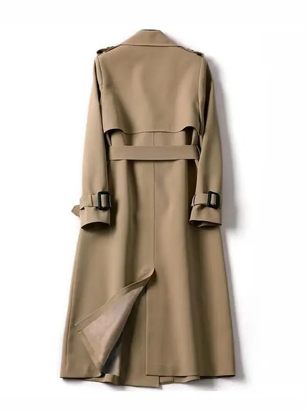 Women's Solid Double Button Belted Trench Coat, Elegant Lapel Neck Long Sleeve Coat for Fall & Winter, Women's Clothing for Daily Wear, Clothing for Women, Going Out Tops 1