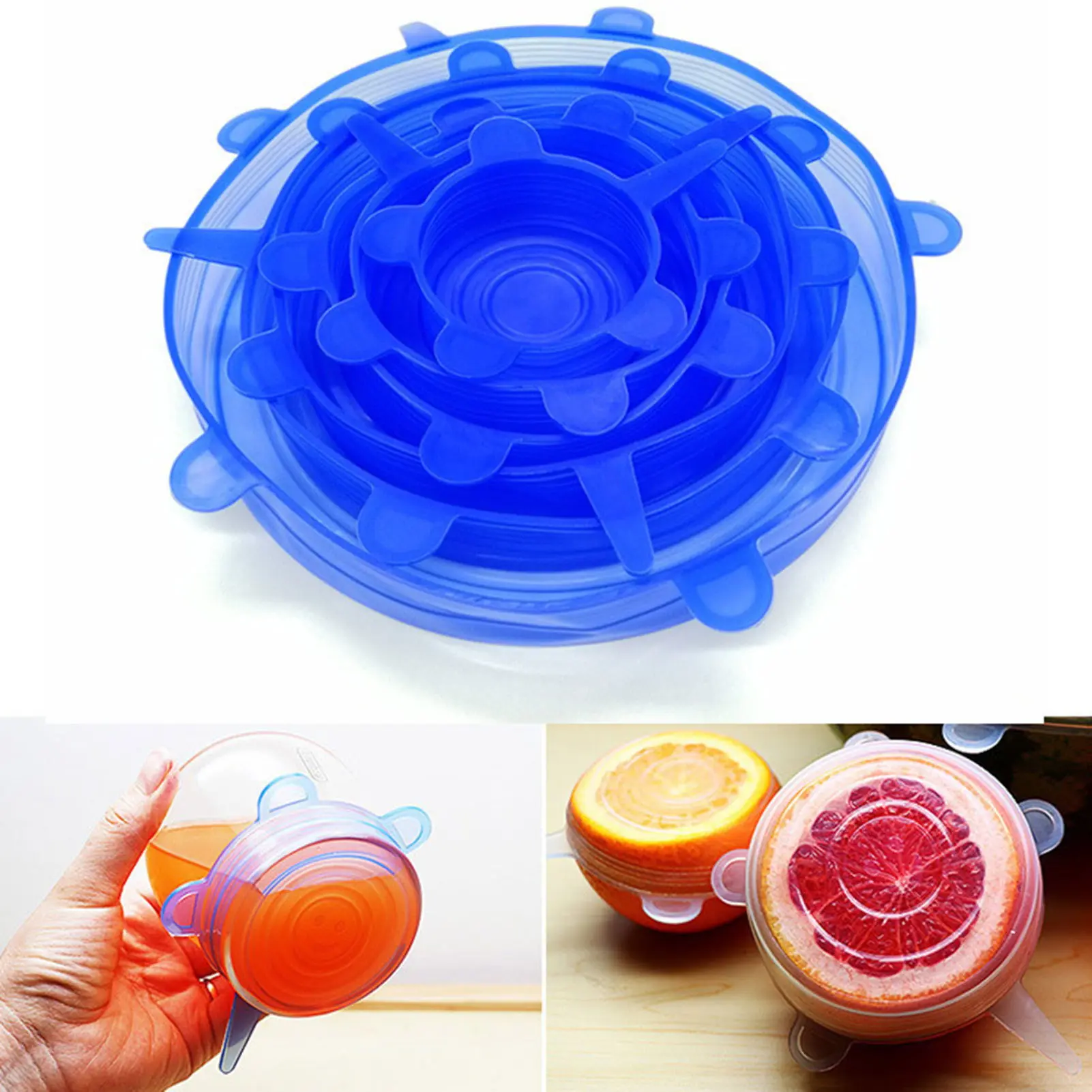 6Pcs Silicone Food Covers Bowl Lids Kitchen Gadgets Strong Stability Dust-proof Fresh-keeping Food Grade Multifunction Flexible Insulation Covers Pot Cups Lids Household Accessories