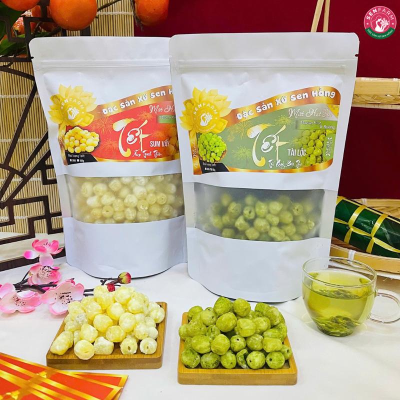 COMBO 2 bịch Mứt Hạt Sen 2 vị (trà xanh + truyền thống) thượng hạng Senfarm - Mứt Tết - Bánh Tết - Quà Tết