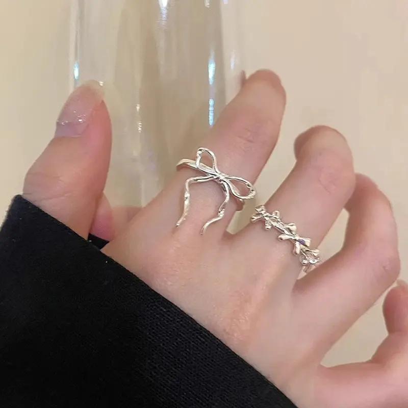 【zhamus】Cincin Garis Busur Perak Wanita Gaya Sederhana dan Keren Cincin Jari Telunjuk Cincin Terbuka yang Dapat Disesuaikan