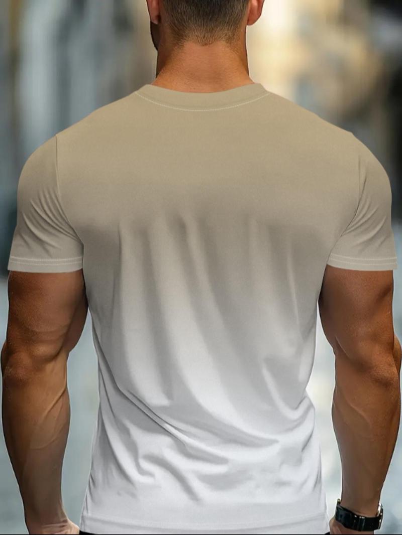 Product Introduction of Men's Ombre Print Short Sleeve Tee, Regular Fit Casual Fashion Round Neck T-shirt for Daily Wear, Men's Top for All Seasons 9