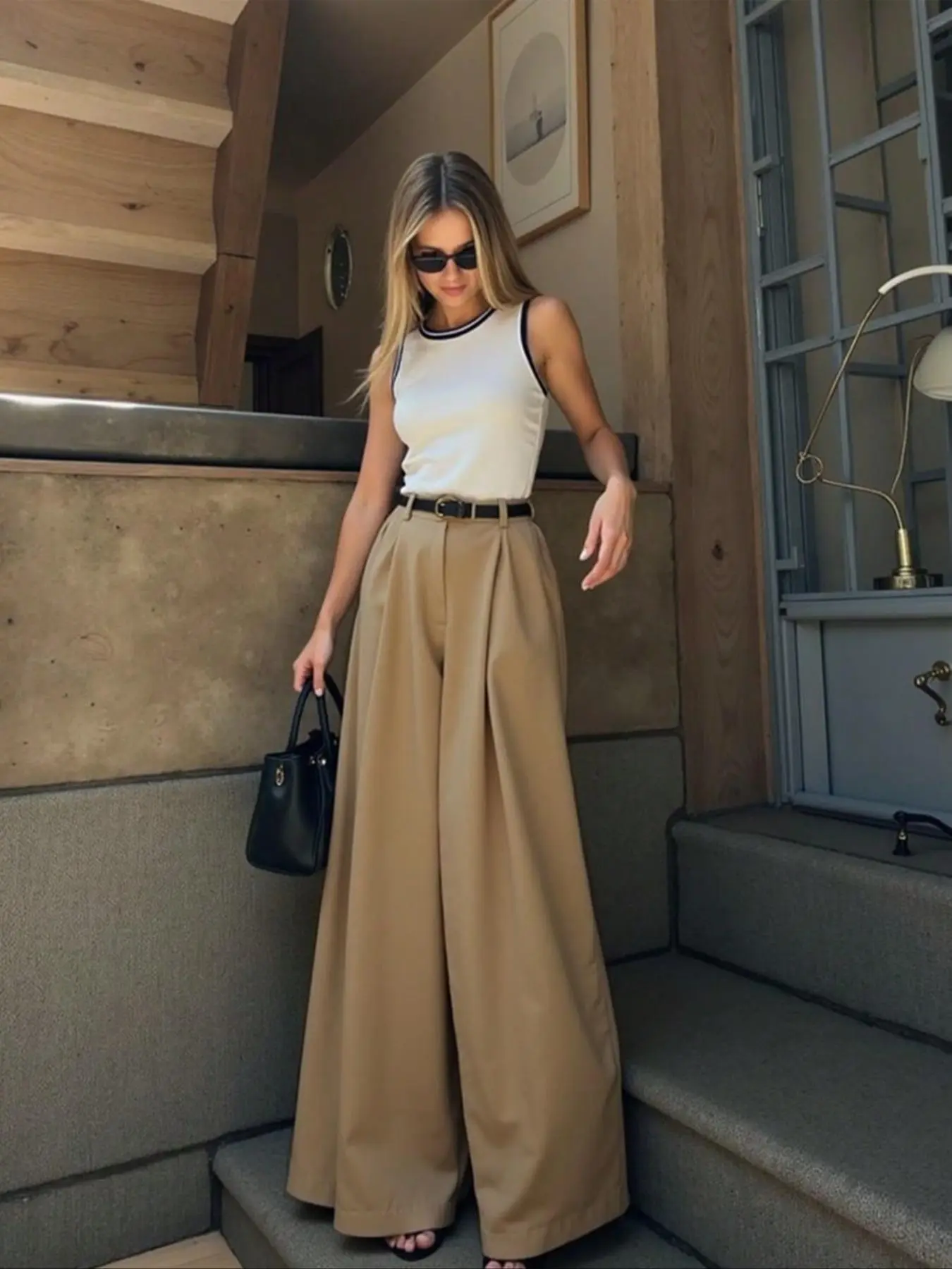 Women's Solid Color Wide Leg Pants without Belt, Casual Comfy Trousers for Daily Wear, Ladies Bottoms for All Seasons