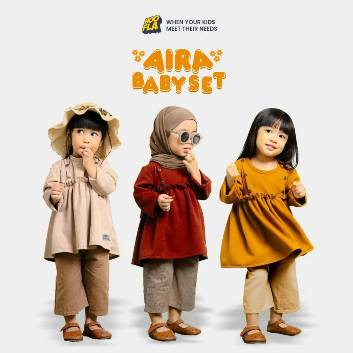 Setelan anak bayi perempuan aira baby set Hooflakids lengan panjang ootd bayi cewe Bunda Parsel Cewek Katun Laki-Laki