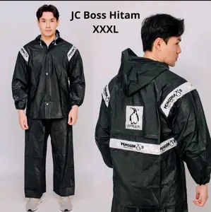 Jas Hujan Penguin XXXL Black Penguins 3XL Jumbo Tebal Pria Wanita Dewasa Setelan Jaket Baju Celana Pvc