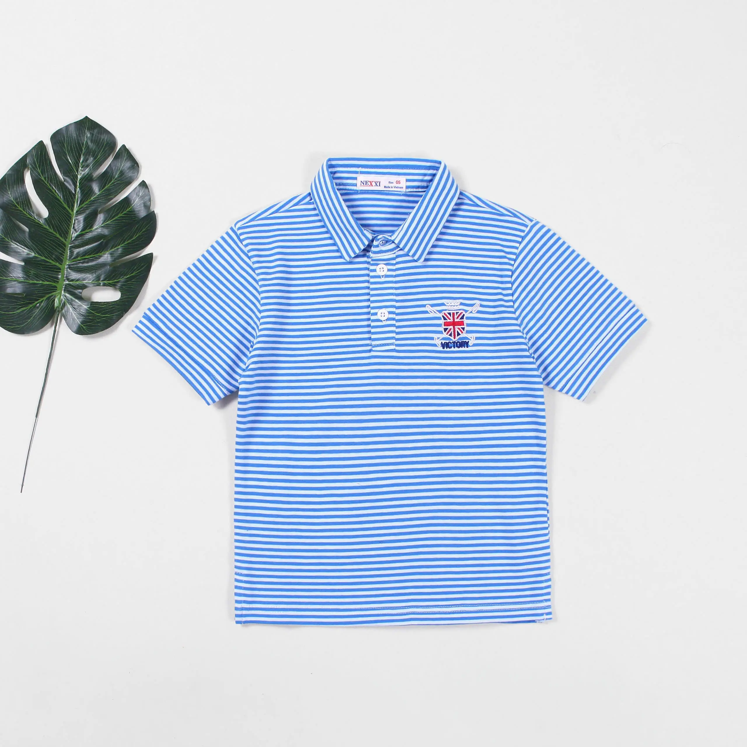 Áo Thun Polo Bé Trai Sọc Ngang In Logo Nexxi Kids Fashion