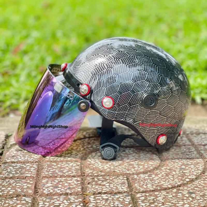 ( Kèm kính Pogo ) Nón Bảo Hiểm CACBON  8 Ốc SaLaYa , Bảo Hành 12 Tháng Chất Liệu Nhựa ABS ,CTy TNHH Camry  Helmet Đội Đầu Phụ Kiện mubaohiem nuada