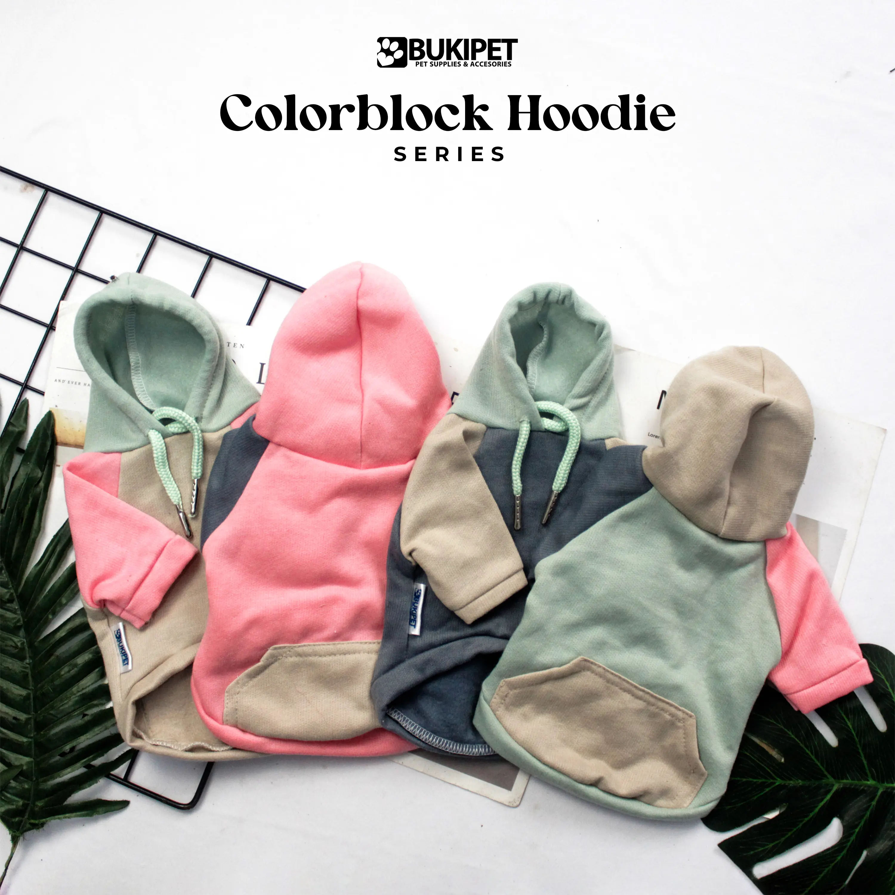 baju kucing laki laki cewek lucu gemoy murah aksesoris hewan peliharaan - BUKIPET COLORBLOCK HOODIE