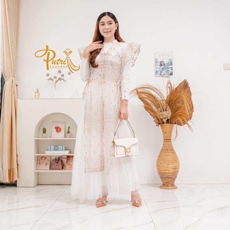 Kamila Outer Brokat Kondangan Lebaran 2025 Brukat Tunic Kekinian Bunga Premium Kancing Depan Mewah 3