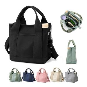 女性用キャンバストートバッグ、マルチポケットジッパーハンドバッグ、クロスボディショルダーバッグ、旅行収納バッグ、ホームオーガナイザー